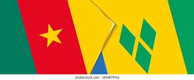 Cameroon and Saint Vincent and the Grenadines flags, two vector flags symbol of relationship or confrontation.