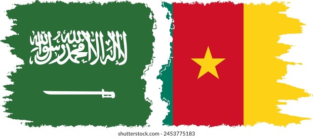 Cameroon and Saudi Arabia grunge flags connection, vector