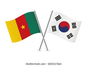 Cameroon and South Korea flags. Vector illustration.