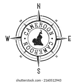 Cameroon Stamp Map Compass Adventure. Illustration Travel Country Symbol. Seal Expedition Wind Rose Icon.