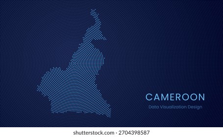 Kamerun stilisierte gepunktete Karte in modernem zirkulärem Data-Tech-Visualisierungskonzept.