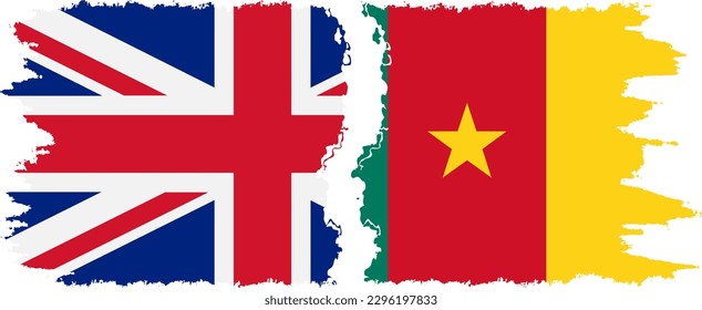 Verbindung Kamerun und UK mit Grunge-Flaggen, Vektorgrafik