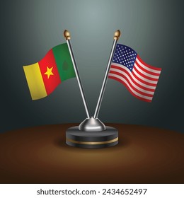 Tafelflaggen aus Kamerun und den Vereinigten Staaten mit Farbverlauf. Vektorgrafik