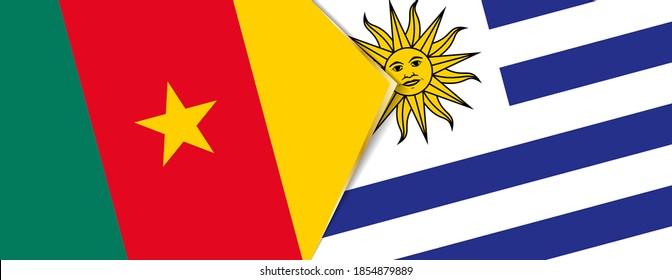 Cameroon and Uruguay flags, two vector flags symbol of relationship or confrontation.