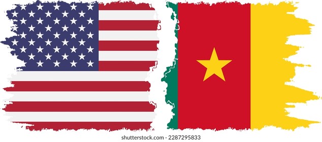 Conexión de banderas de grifo de Camerún y Estados Unidos, vector