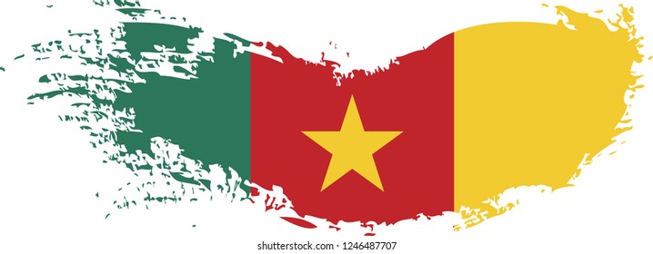 Cameroon  vector grunge brush stroke with  national flag. Watercolor painting flag. 