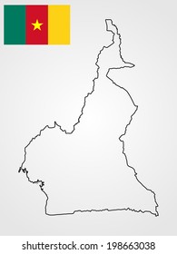 Cameroon vector map silhouette contour and vector flag isolated on white background. High detailed illustration silhouette. Country in Africa.