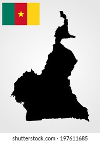 Cameroon vector map silhouette and Cameroon vector flag isolated on white background. High detailed illustration silhouette. 
