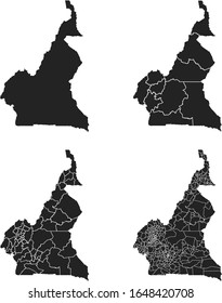 Cameroon vector maps with administrative regions, municipalities, departments, borders
