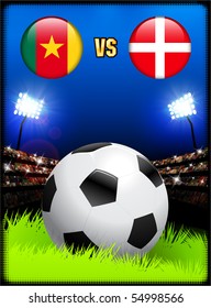 Cameroon versus Denmark on Soccer Stadium Event Background Original Illustration