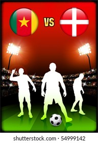 Cameroon versus Denmark on Stadium Event Background Original Illustration