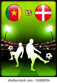 Cameroon versus Denmark on Stadium Event Background Original Illustration