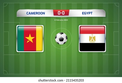 Cameroon vs Egypt scoreboard broadcast template for sport soccer africa tournament 2021 Round Semi-finals and football championship in cameroon vector illustration