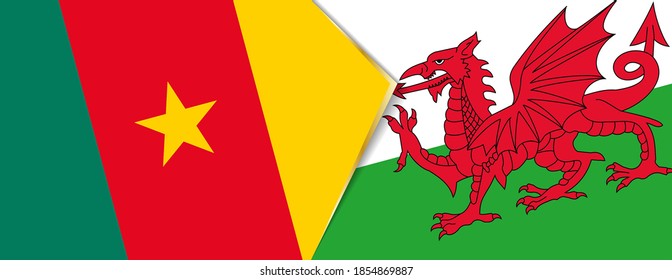 Cameroon and Wales flags, two vector flags symbol of relationship or confrontation.