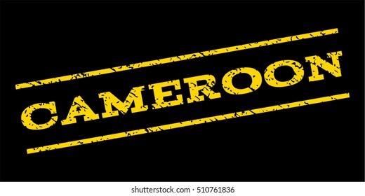 Cameroon watermark stamp. Text caption between parallel lines with grunge design style. Rubber seal stamp with dust texture. Vector yellow color ink imprint on a blue background.