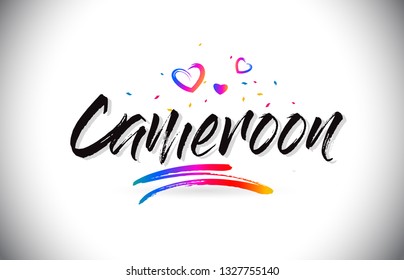 Cameroon Welcome To Word Text with Love Hearts and Creative Handwritten Font Design Vector Illustration.