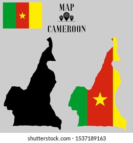 Cameroon Yaounde outline world map silhouette vector illustration, creative design background, national country flag, design element, symbols from countries all continents set. 
