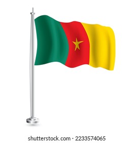 Cameroonian Flag. Isolated Realistic Wave Flag of Cameroon Country on Flagpole. Vector Illustration.