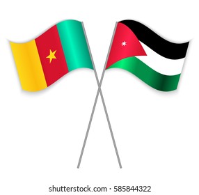 Cameroonian and Jordanian crossed flags. Cameroon combined with Jordan isolated on white. Language learning, international business or travel concept.