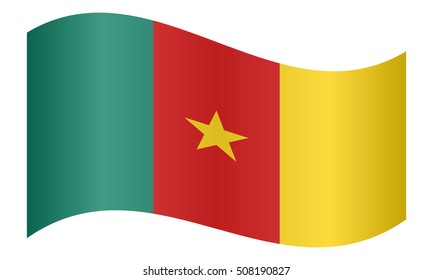Cameroonian national official flag. African patriotic symbol, banner, element, background. Correct colors. Flag of Cameroon waving on white background, vector illustration