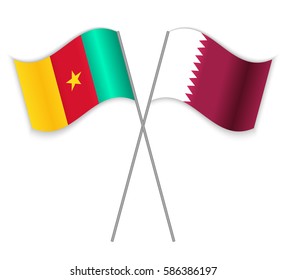 Cameroonian and Qatari crossed flags. Cameroon combined with Qatar isolated on white. Language learning, international business or travel concept.
