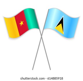 Cameroonian and Saint Lucian crossed flags. Cameroon combined with Saint Lucia isolated on white. Language learning, international business or travel concept.