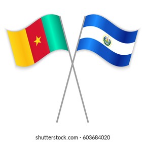 Cameroonian and Salvadoran crossed flags. Cameroon combined with El Salvador isolated on white. Language learning, international business or travel concept.