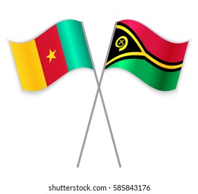 Cameroonian and Vanuatuan crossed flags. Cameroon combined with Vanuatu isolated on white. Language learning, international business or travel concept.