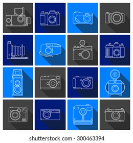 camers  icons on a colored background, icon of the lines, a set of of 16 pieces