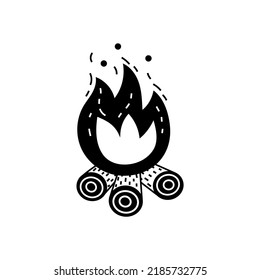Camfire. Simple black and white doodle illustration, isolated.
