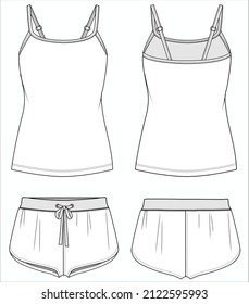 CONJUNTO DE LÁMPARA NOCTURNO DE CAMI Y BOYSHORTS PARA MUJERES Y NIÑAS ADOLESCENTES EN ARCHIVO DE VECTOR EDITABLE