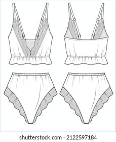 CAMI AND FRILL SHORTS FOR WOMEN BRIDAL MATCHING NIGHTWEAR SET IN EDITABLE VECTOR FILE