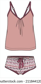 CAMI AND GEO PRINT BOY SHORTS NIGHTWEAR SET FOR  WOMEN AND TEEN GIRLS IN EDITABLE VECTOR FILE