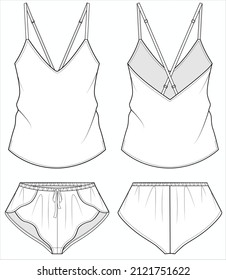 CAMI WITH SHORTS 
NIGHTWEAR SET FOR WOMEN IN EDITABLE VECTOR FILE