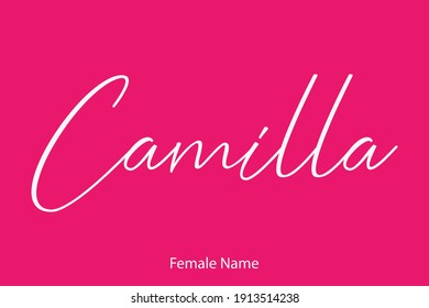 Camilla Woman's Name. Typescript Handwritten Lettering Calligraphy Text on Pink Background