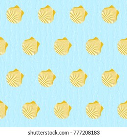 Camino de Santiago sign. Yellow scallop shells on the blue background. Seamless pattern. Pilgrims navigation sign. Symbol of the Camino de Santiago in Spain.