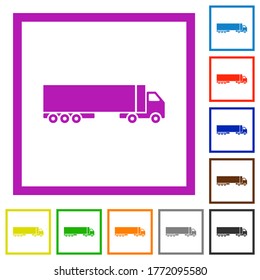 Camion flat color icons in square frames on white background