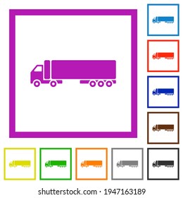 Camion flat color icons in square frames on white background