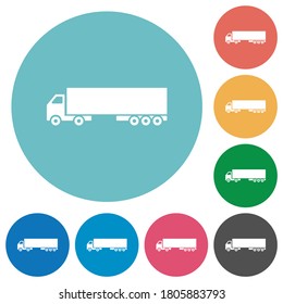 Camion flat white icons on round color backgrounds