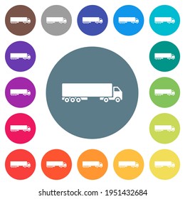 Camion flat white icons on round color backgrounds. 17 background color variations are included.