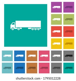 Camion multi colored flat icons on plain square backgrounds. Included white and darker icon variations for hover or active effects.