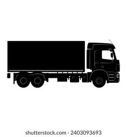 Camion silhouette on white background. Vehicle icons set view from side, front, back, and top. Truck Icon Vector.