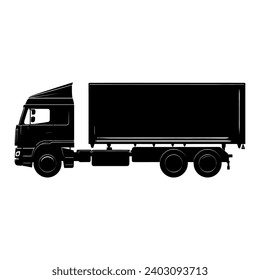 Camion silhouette on white background. Vehicle icons set view from side, front, back, and top. Truck Icon Vector.