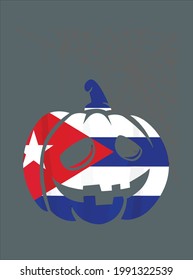 Camiseta Cuba Halloween Cuban Costume Flag Pumpkin Spiderweb design vector illustration for use in design and print poster canvas