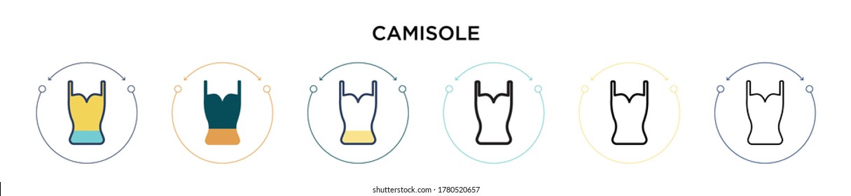 Camisole icon in filled, thin line, outline and stroke style. Vector illustration of two colored and black camisole vector icons designs can be used for mobile, ui, web