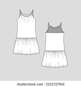 Camisole plein peplum moda vestido de cuello superior pleat detalle tanque ropa de cami moda sketch plano diseño de dibujo técnico vector