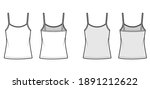 Camisole scoop neck cotton-jersey top technical fashion illustration with thin adjustable straps, oversized. Flat outwear tank template front, back, white, grey color. Women men unisex CAD mockup