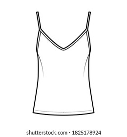 Camisole slip top technical fashion illustration with sweetheart neck, thin straps, relax fit, back zip fastening. Flat outwear tank apparel template front, white color. Women, men, unisex CAD mockup