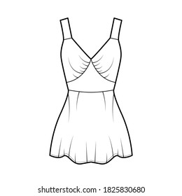Camisole slip top technical fashion illustration with sweetheart neck, wide straps, slim fit, elongated peplum hem. Flat outwear tank apparel template front, white color. Women, men, unisex CAD mockup