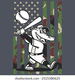 Camo American Flag Baseball Alligator USA Camiseta de regalo